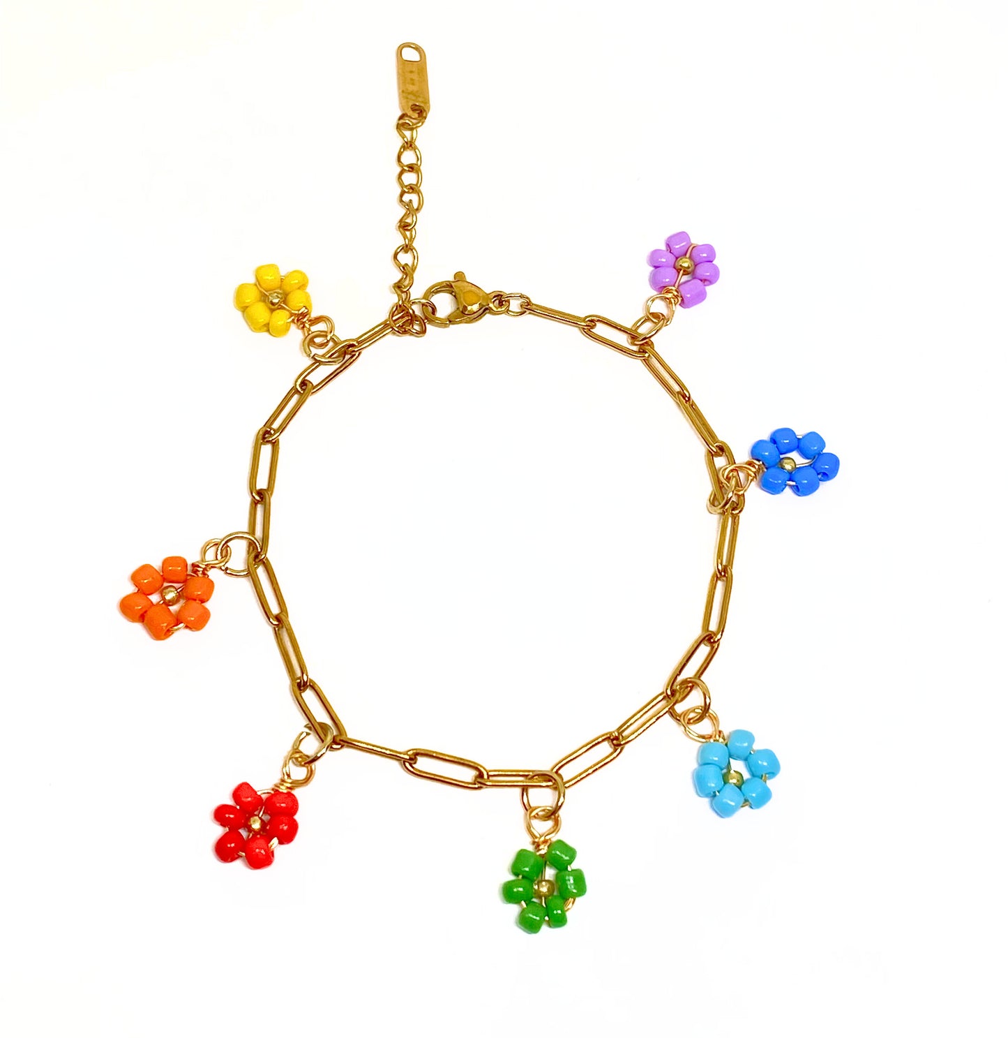 Floral Charm Paperclip Signature Bracelet | Stainless Steel 18K Gold Plated