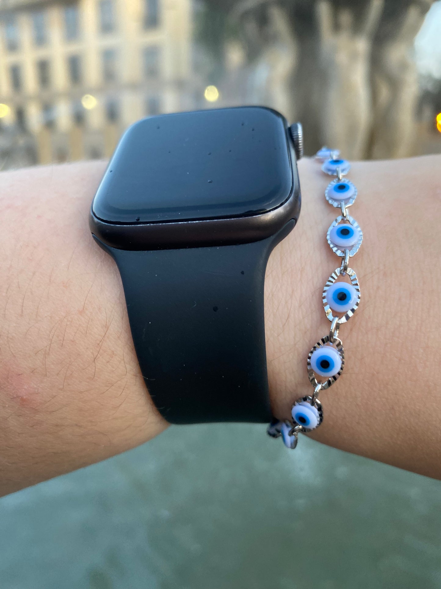 Light Blue Evil Eye Bracelet | Stainless Steel