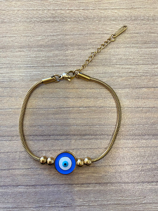 Light Blue Golden Evil Eye Bracelet | Stainless Steel 18K Gold Plated