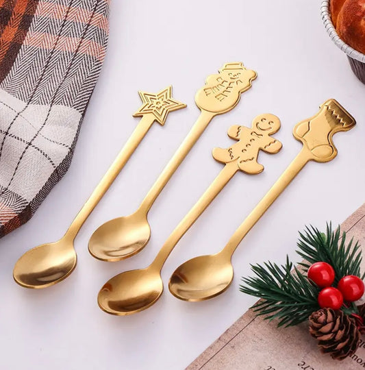 Gold Christmas Cutlery Set of 4 | Stainless Steel