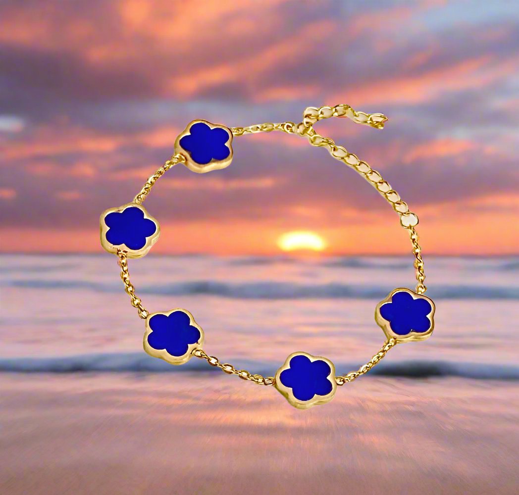 Blue Clover Bracelet | Stainless Steel 18K Gold Plated