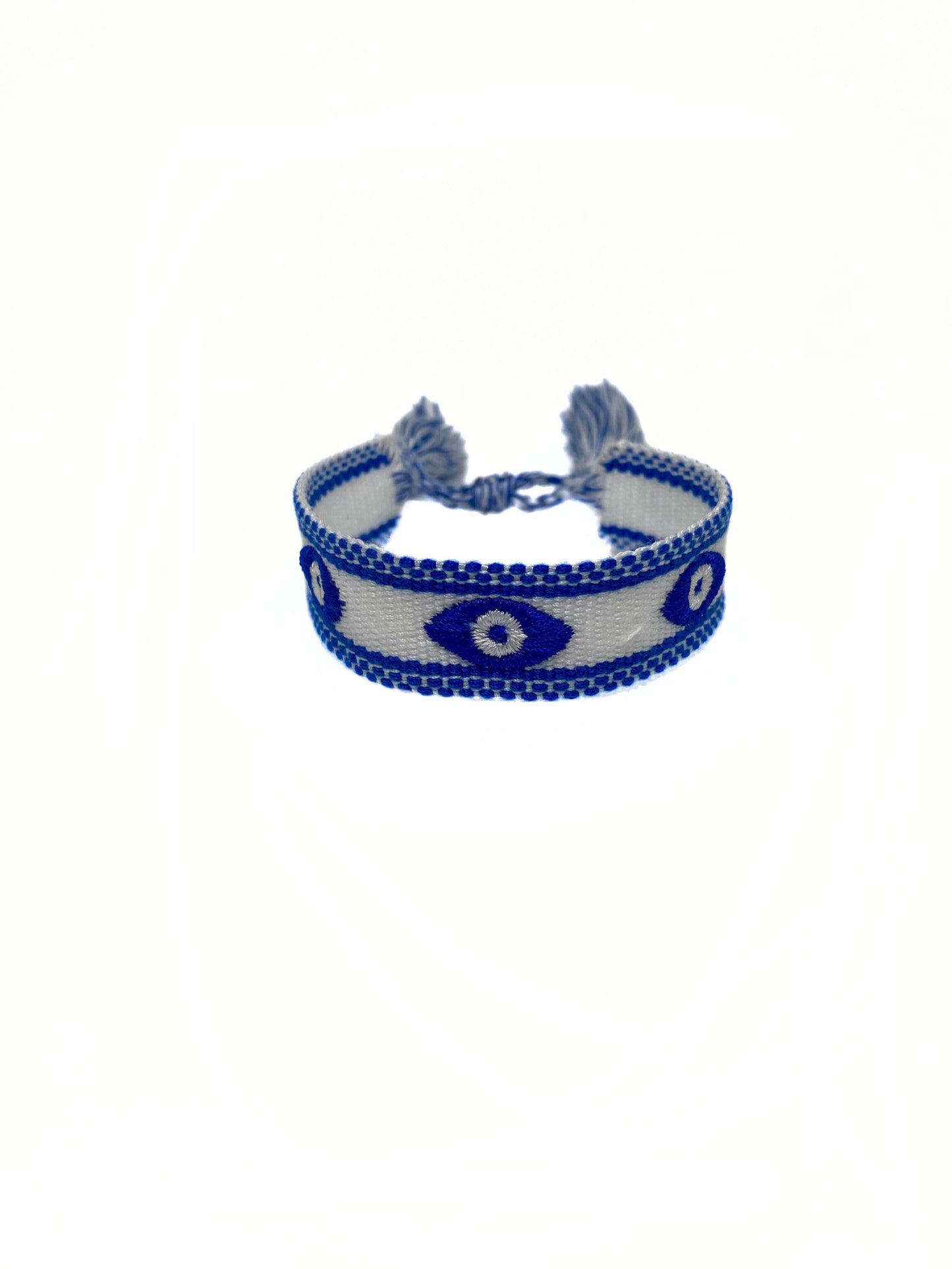 White and Blue Evil Eye Thick Woven Bracelet