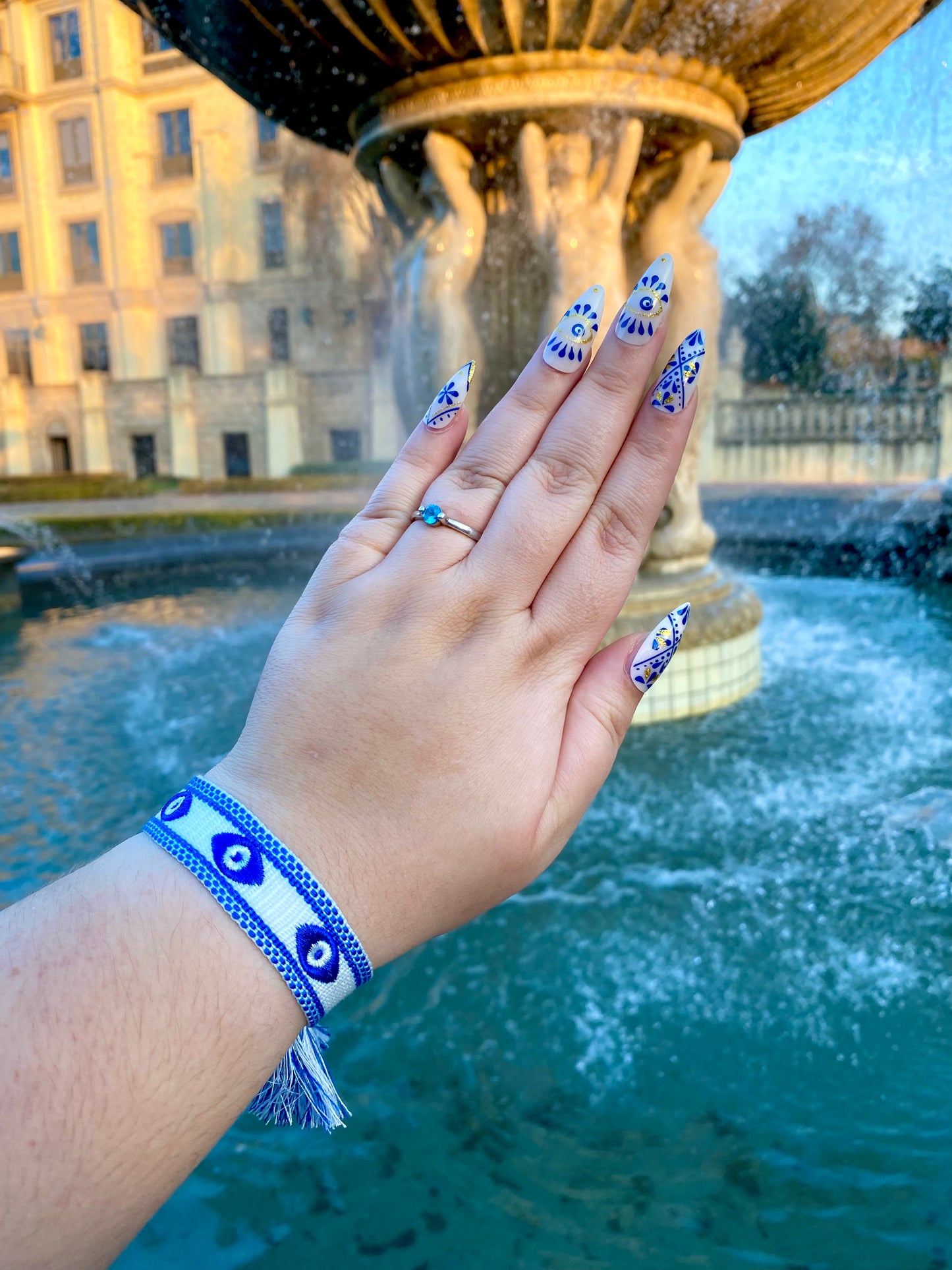 White and Blue Evil Eye Thick Woven Bracelet