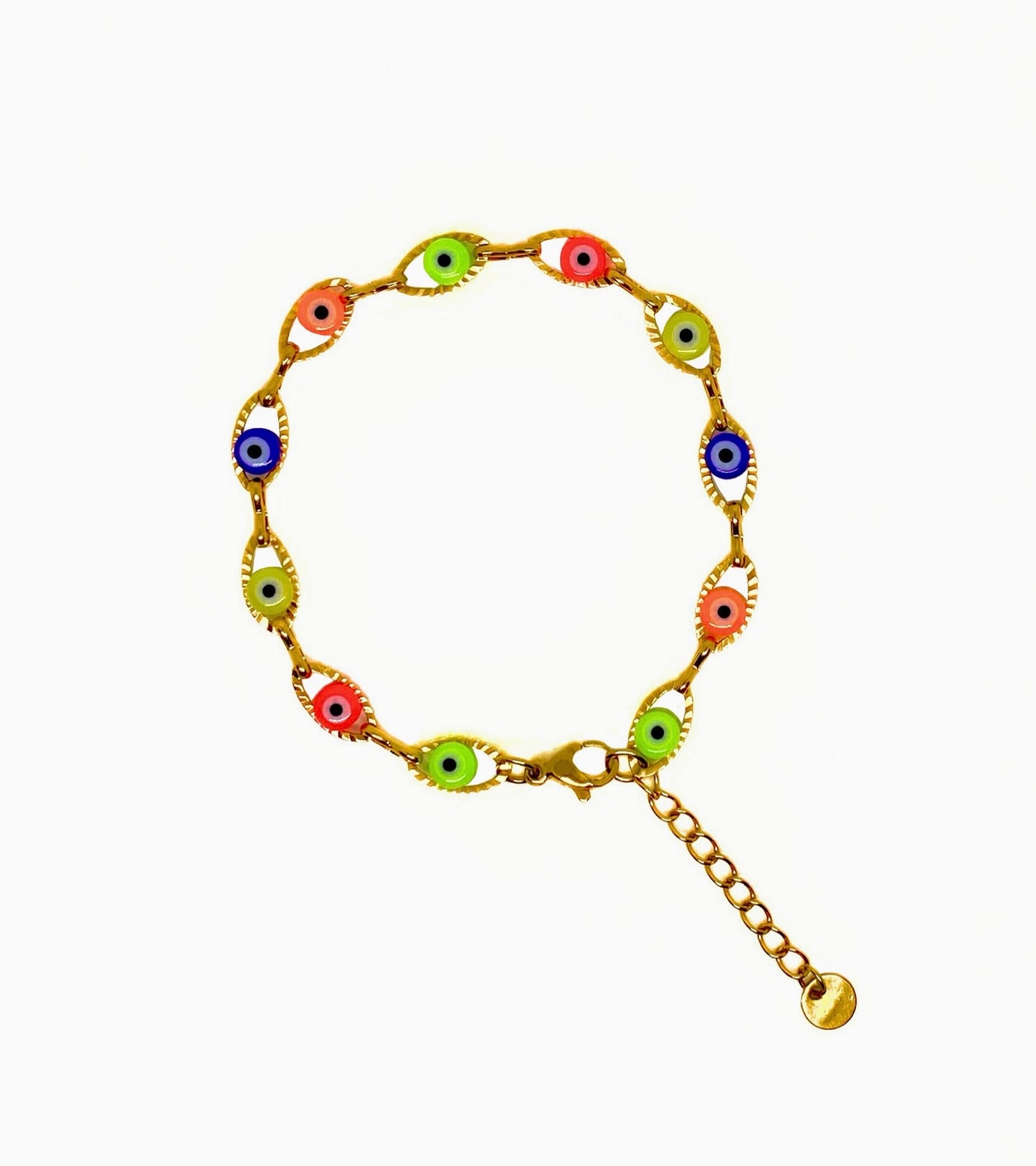 Multicoloured Evil Eye Bracelet | Stainless Steel 18K Gold Plated