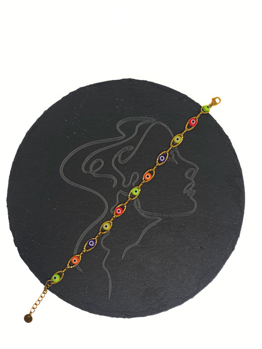 Multicoloured Evil Eye Bracelet | Stainless Steel 18K Gold Plated